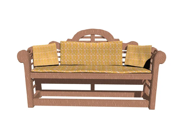 wooden garden bench with cushions