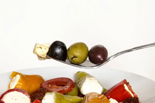 Fourchette Aux Olives Mélangées Feta — Photo