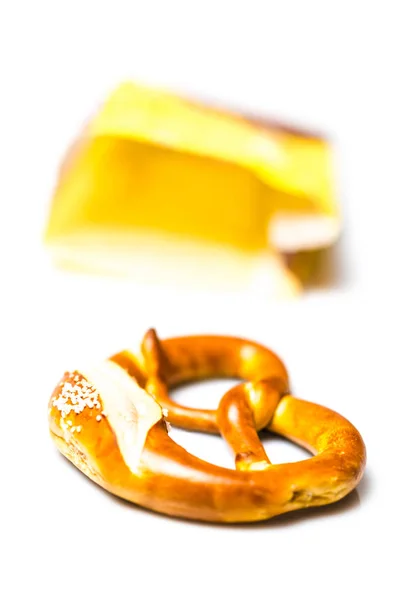 Penutup Pretzel Jerman Segar Tradisional Bretzel Dengan Garam Jika Kantong — Stok Foto