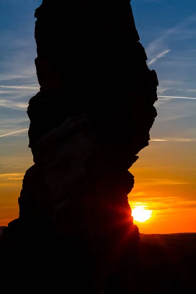 Sonnenuntergang Der Teufelsmauer Weddersleben Harz — Stockfoto