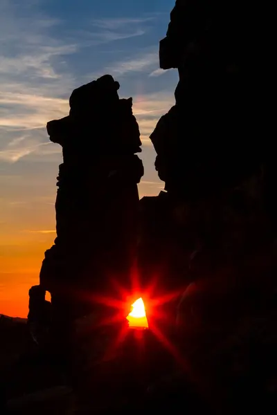 Sonnenuntergang Der Teufelsmauer Bei Weddersleben Harz — Stockfoto