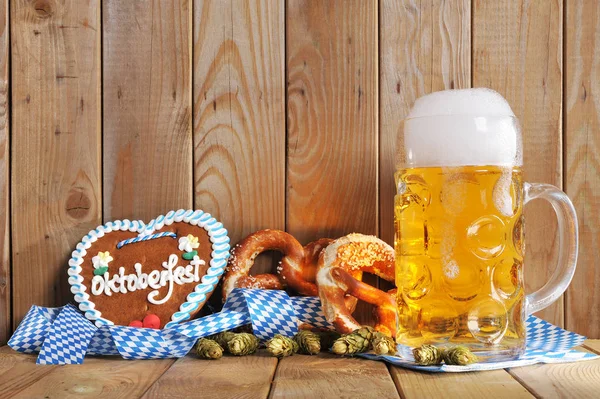 original bavarian gingerbread heart with oktoberfest beer stein and pretzels\n