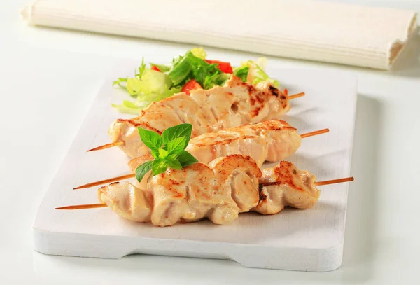 Chicken Breast Meat Wooden Skewers — Stock Photo, Image