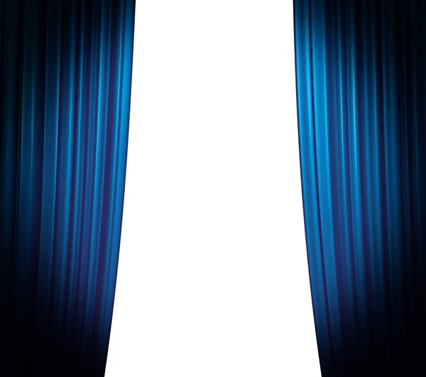 Φωτισμένη Μπλε Κουρτίνα Που Απομονώνεται Λευκό Φόντο Στρογγυλά Φώτα — Φωτογραφία Αρχείου