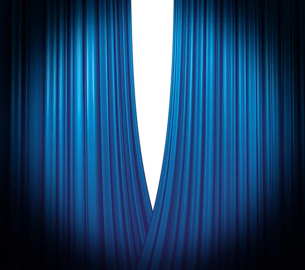 Освітлена Синя Завіса Відкривається Білому Тлі Круглим Прожектором — стокове фото