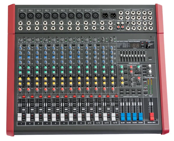 Professionele Mixing Console Muziekapparaat Geïsoleerd Witte Achtergrond — Stockfoto