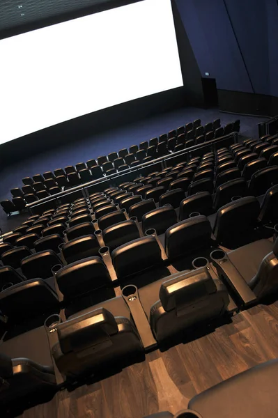 Interior Cinema Auditorium Seen Top Withrows Seats Blank White Cinema — Stock Photo, Image