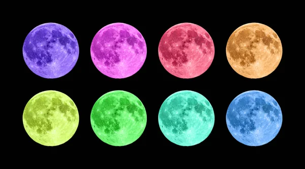 Luna Llena Ocho Colores Sobre Fondo Negro —  Fotos de Stock