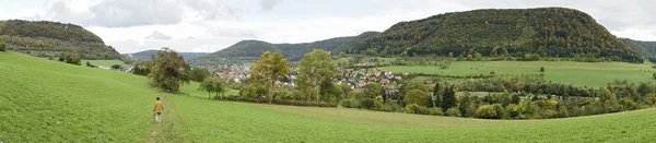 Panoramafoto Bei Einer Wanderung Auf Der Schwäbischen Alb Bei Deggingen — Stockfoto