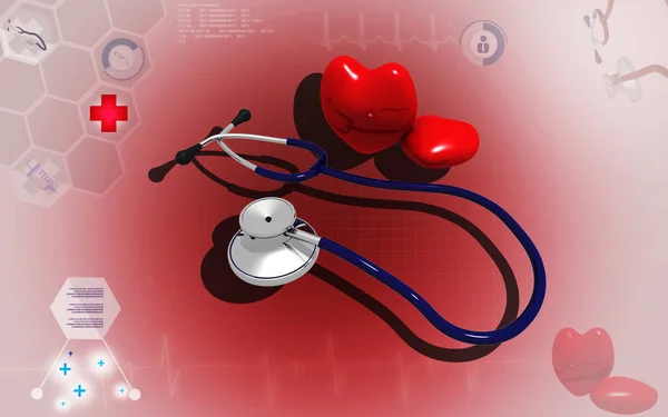 色背景の聴診器や心臓のデジタルイラスト — ストック写真