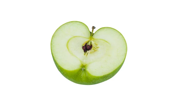 Verde Granny Smith Apple Corte Meio Isolado Fundo Branco — Fotografia de Stock