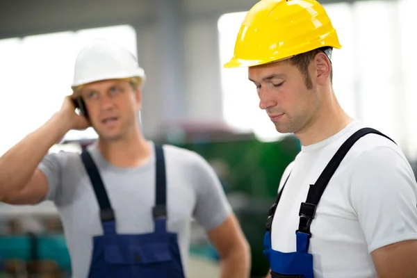 Two Young Worker Factory Hard Top — Stock Photo, Image