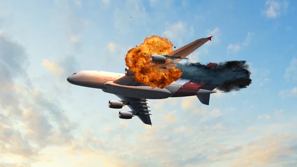 Avión Pasajeros Con Una Explosión Motor Cielo —  Fotos de Stock