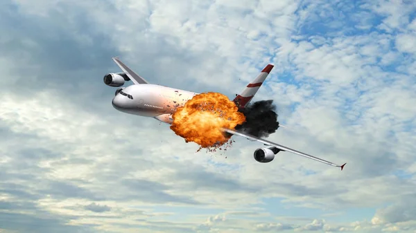 Passagierflugzeug Mit Einer Explosion Triebwerk Himmel — Stockfoto