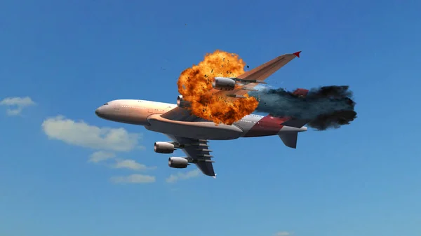 Avion Ligne Avec Une Explosion Dans Moteur Dans Ciel — Photo