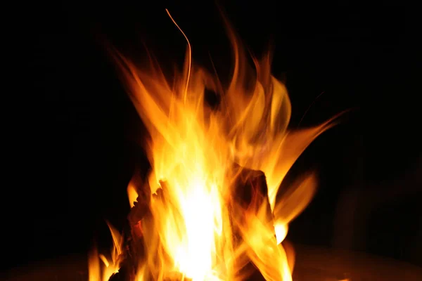 Flames Small Campfire Night Sky Recorded Long Lighting Time — Stock Photo, Image