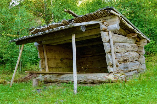 Alte Holzhütte Oder Hütte Der Natur Waldnähe — Stockfoto