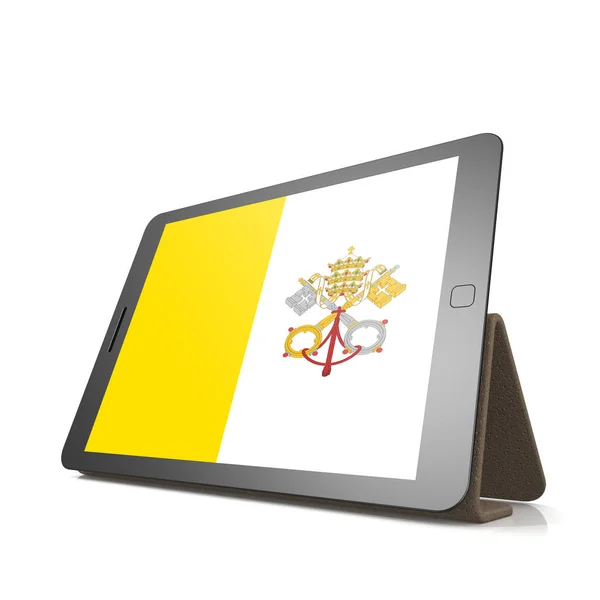 Tablet Com Imagem Bandeira Cidade Vaticano Com Obras Arte Renderizadas — Fotografia de Stock