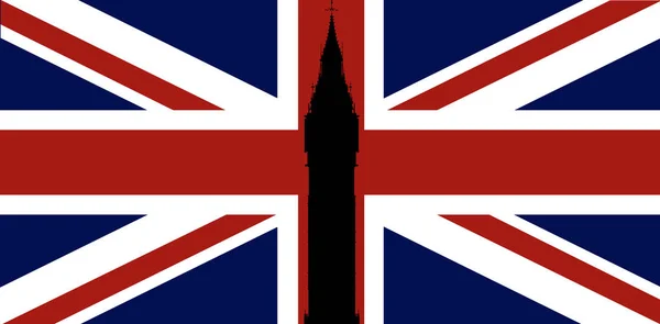 Londra Nın Simgesi Big Ben Clocktower Union Flag Üzerinde Siluet — Stok fotoğraf