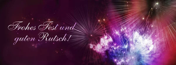 Neujahrskarte Mit Feuerwerk Bild Und Text — Stockfoto