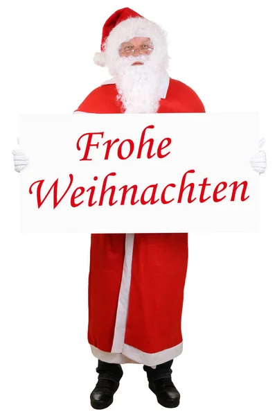 Weihnachtsmann Mit Einem Schild Mit Frohen Weihnachten — Stockfoto