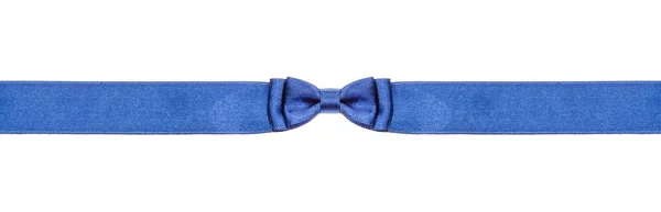 Symetrický Modrý Luk Uzel Úzkém Saténovém Stuze Izolované Bílém Pozadí — Stock fotografie