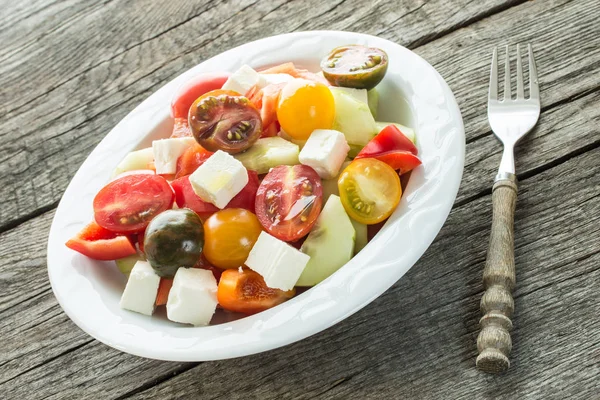 Salada Tomate Pepino Pimenta Queijo Feta — Fotografia de Stock