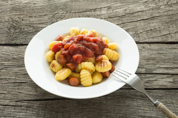 Gnocchi Tomato Sauce Wooden Table — Stock Photo, Image