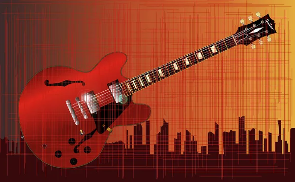 Uma Guitarra Semi Sólida Fundo Grunge Cidade — Fotografia de Stock
