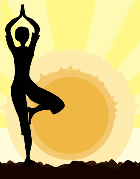 Una Donna Che Esegue Asana Yoga Contro Sole Nascente — Foto Stock