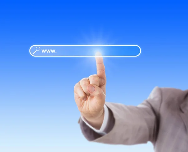 Index Finger Businessman Reaching Forward Touch Blank Search Bar Browser — Stock Photo, Image