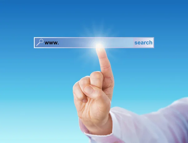 Index Finger White Collar Worker Touching Void Search Tool Bar — Stock Photo, Image