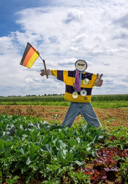 Lustige Coole Vogelscheuche Als Deutschland Fan Gemüsefeld — Stockfoto