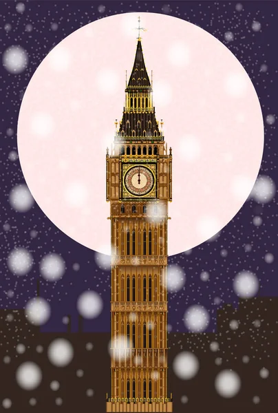 Londyński Punkt Orientacyjny Big Ben Clocktower Północy Przy Pełni Księżyca — Zdjęcie stockowe