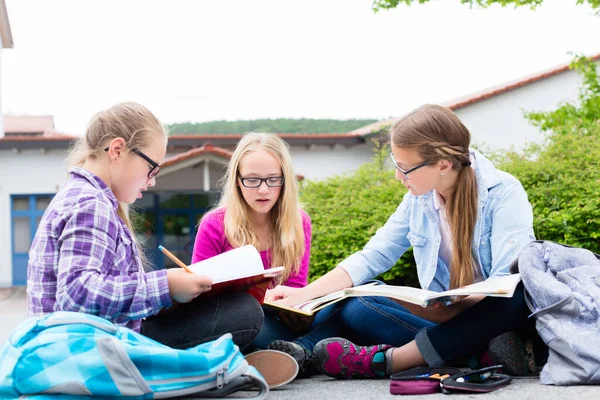 Gruppo Studenti Seduti Sulla Panchina Del Parco — Foto Stock