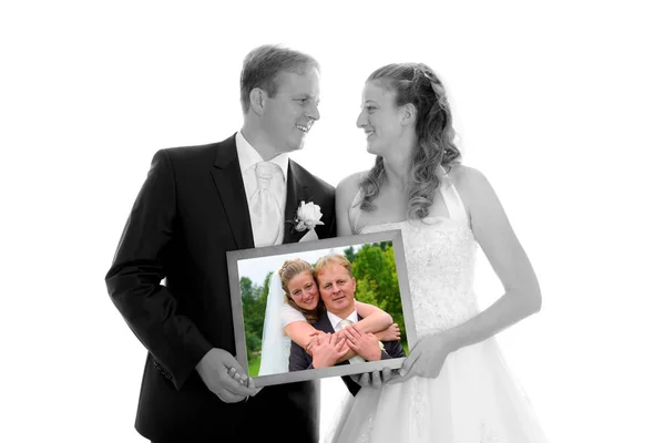 Bridal Couple Front White Background Photo Themselves Stock Image