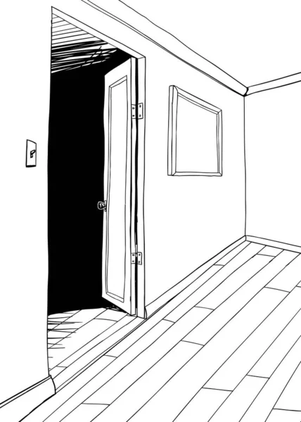 Начерки Кімнати Темним Дверним Отвором Рамкою Зображення — стокове фото