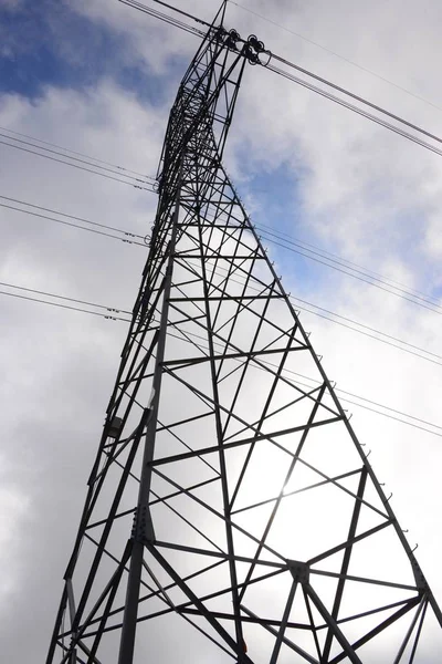 Linha Transmissão Alta Tensão Torre — Fotografia de Stock