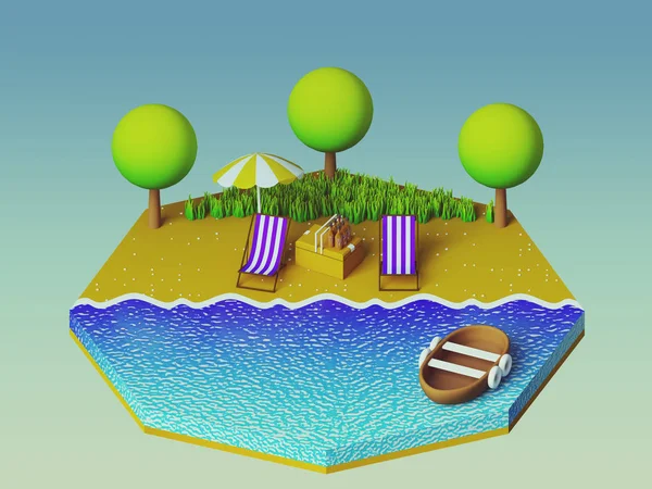 Isometrisches Zelten Strand — Stockfoto