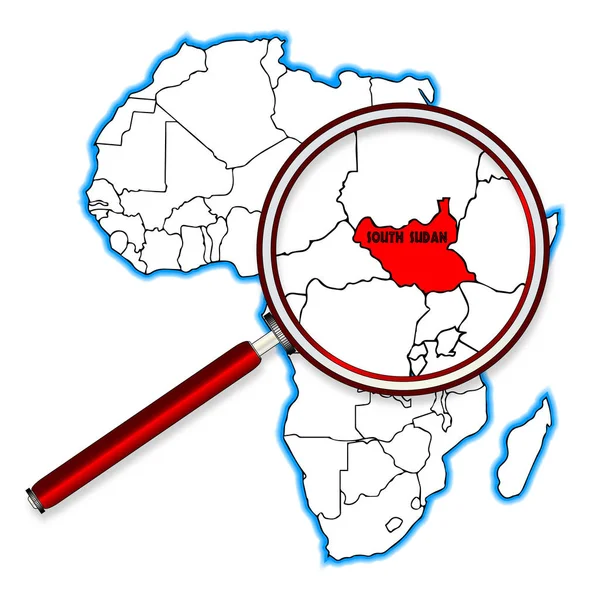 Sydsudan Kontur Infälld Karta Över Afrika Över Vit Bakgrund — Stockfoto