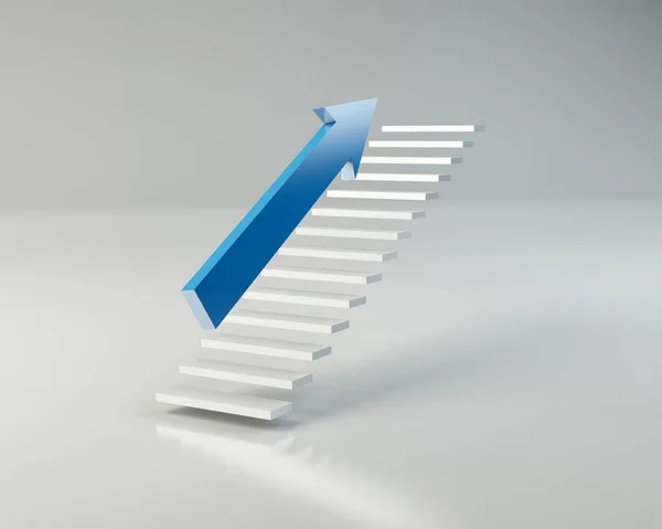 Ilustración Escaleras Con Flecha Sobre Fondo Gris — Foto de Stock