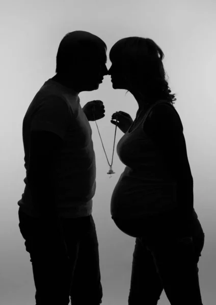 Pregnant Woman Holding Her Hands Heart Shape Her Baby Bump — Stock Photo, Image