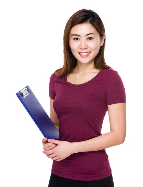 Young Woman Hold Clipboard — Stock Photo, Image