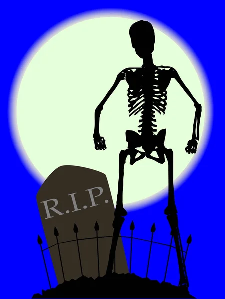 Gravestone Skeleton Cemetery Fence Set Full Moon — Stock Photo, Image