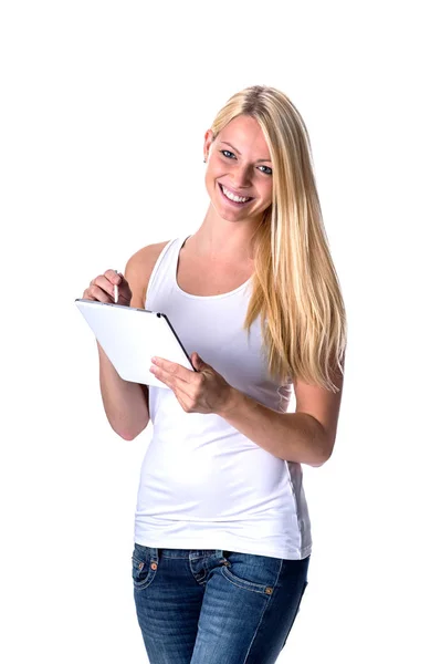 Blonde Tablet Hand — Stock Photo, Image