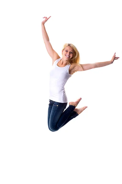 Atractiva Mujer Saltando — Foto de Stock