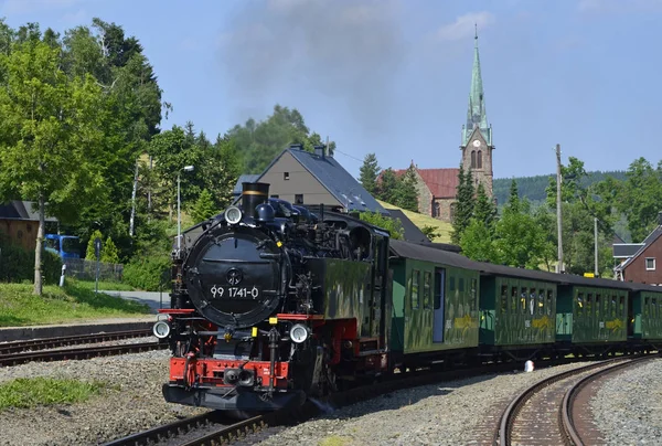 Fichtelbergbahn Στο Σταθμό Hammerunterwiesenthal — Φωτογραφία Αρχείου