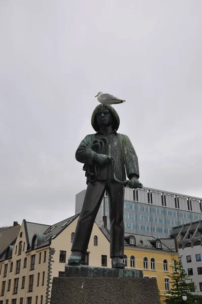 Statue Fisherman Norway City — Stock Photo, Image
