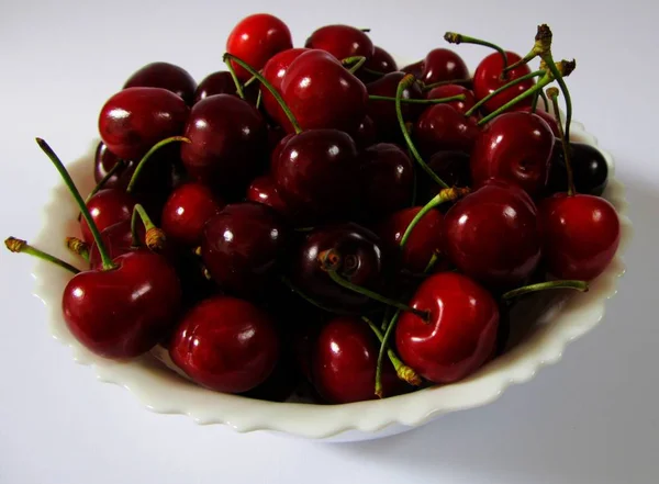 Cerezas Rojas Frescas Fondo Cerca — Foto de Stock