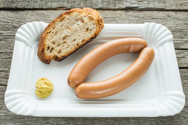 Wiener Würstchen Mit Senf Und Brot — Stockfoto